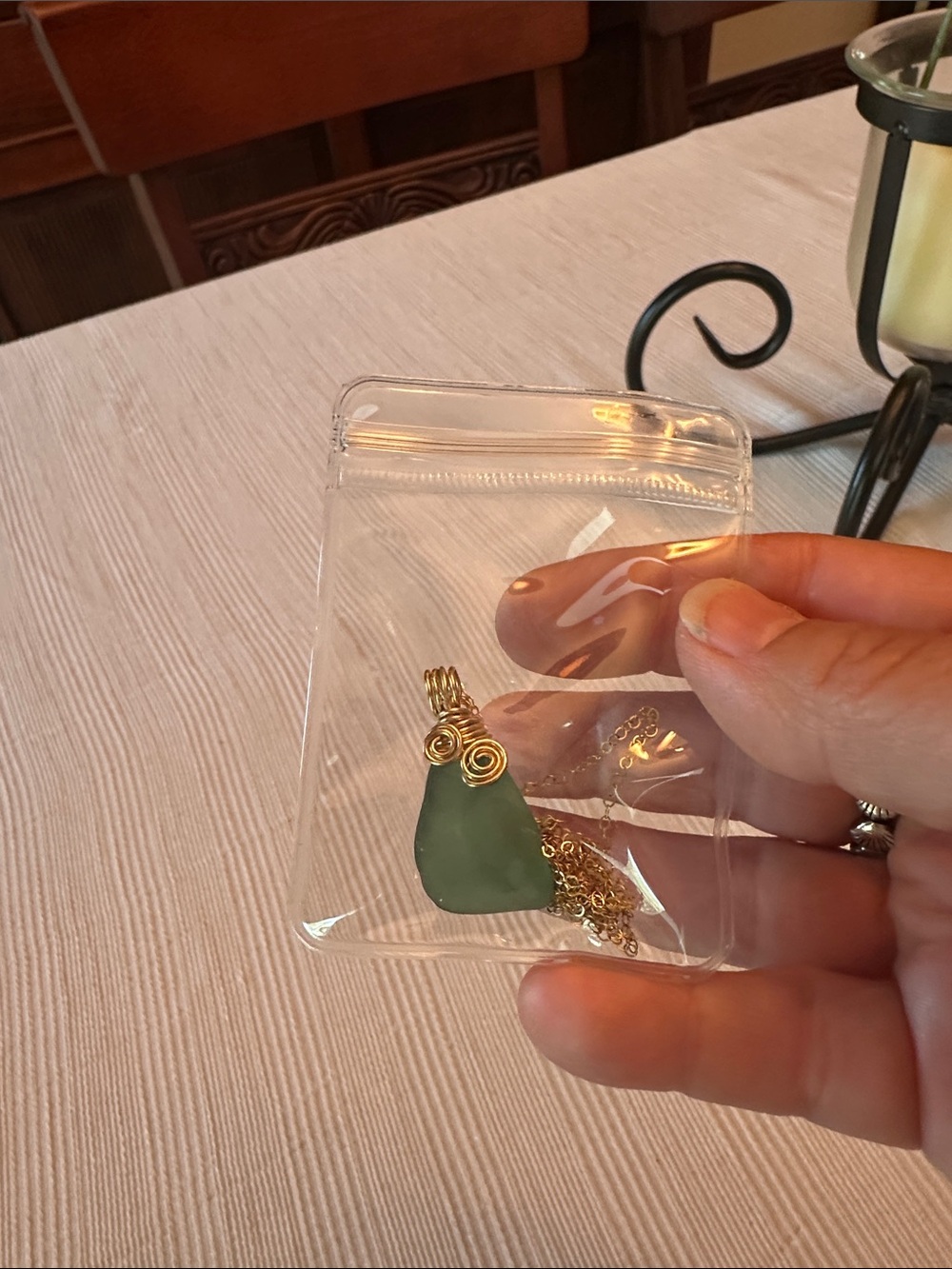 Gold-Wrapped Teal/Green Authentic Sea Glass Pendant w/gold fill chain - Picture 11 of 11